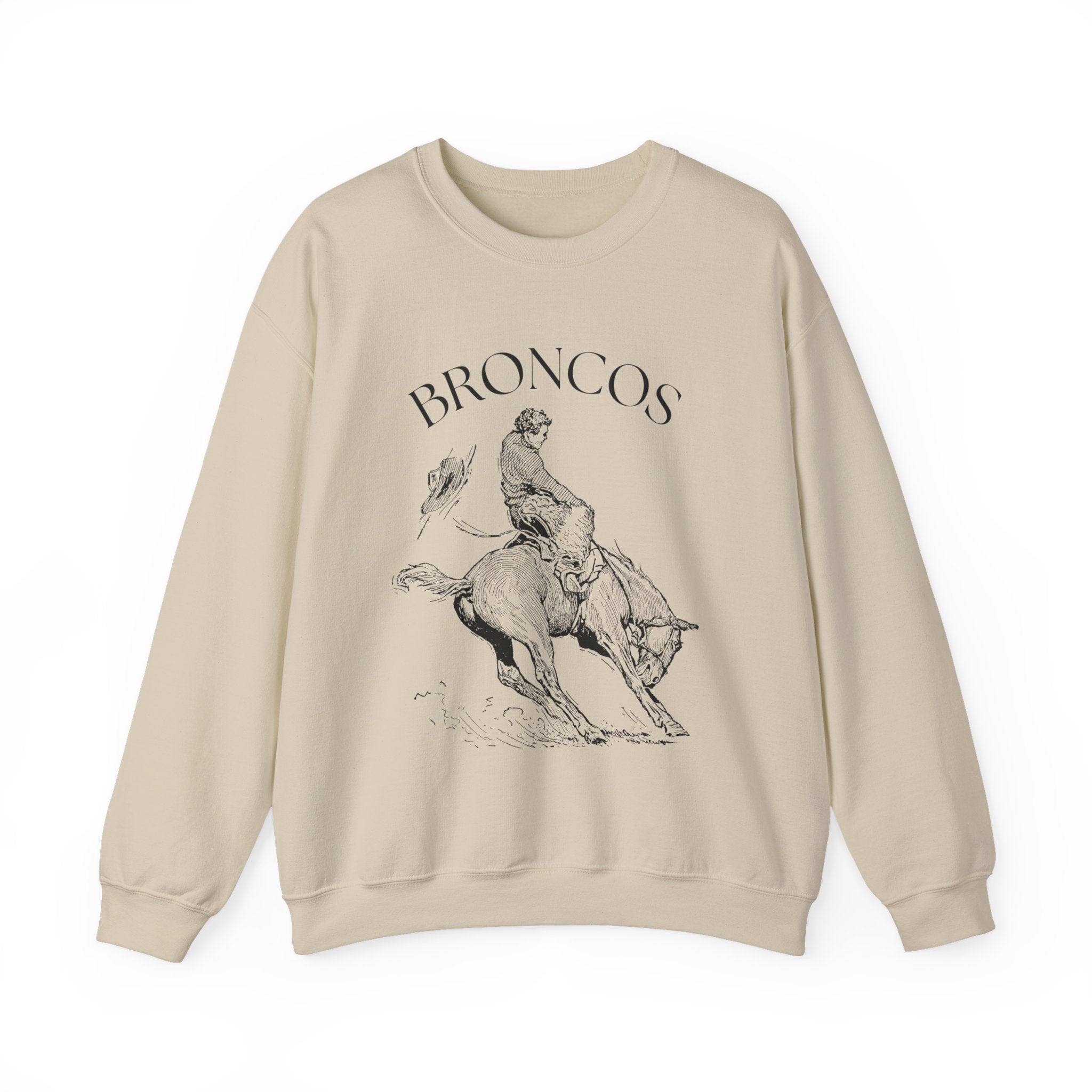 Broncos Rodeo Crewneck Sweatshirt — Vintage Bucking Bronco Graphic