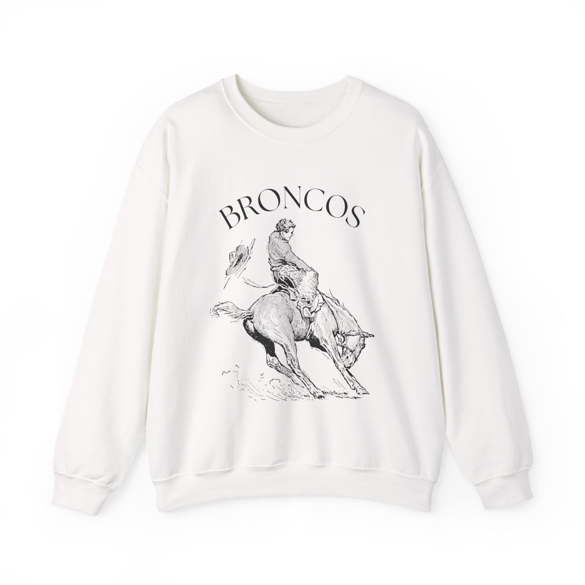 Broncos Rodeo Crewneck Sweatshirt — Vintage Bucking Bronco Graphic