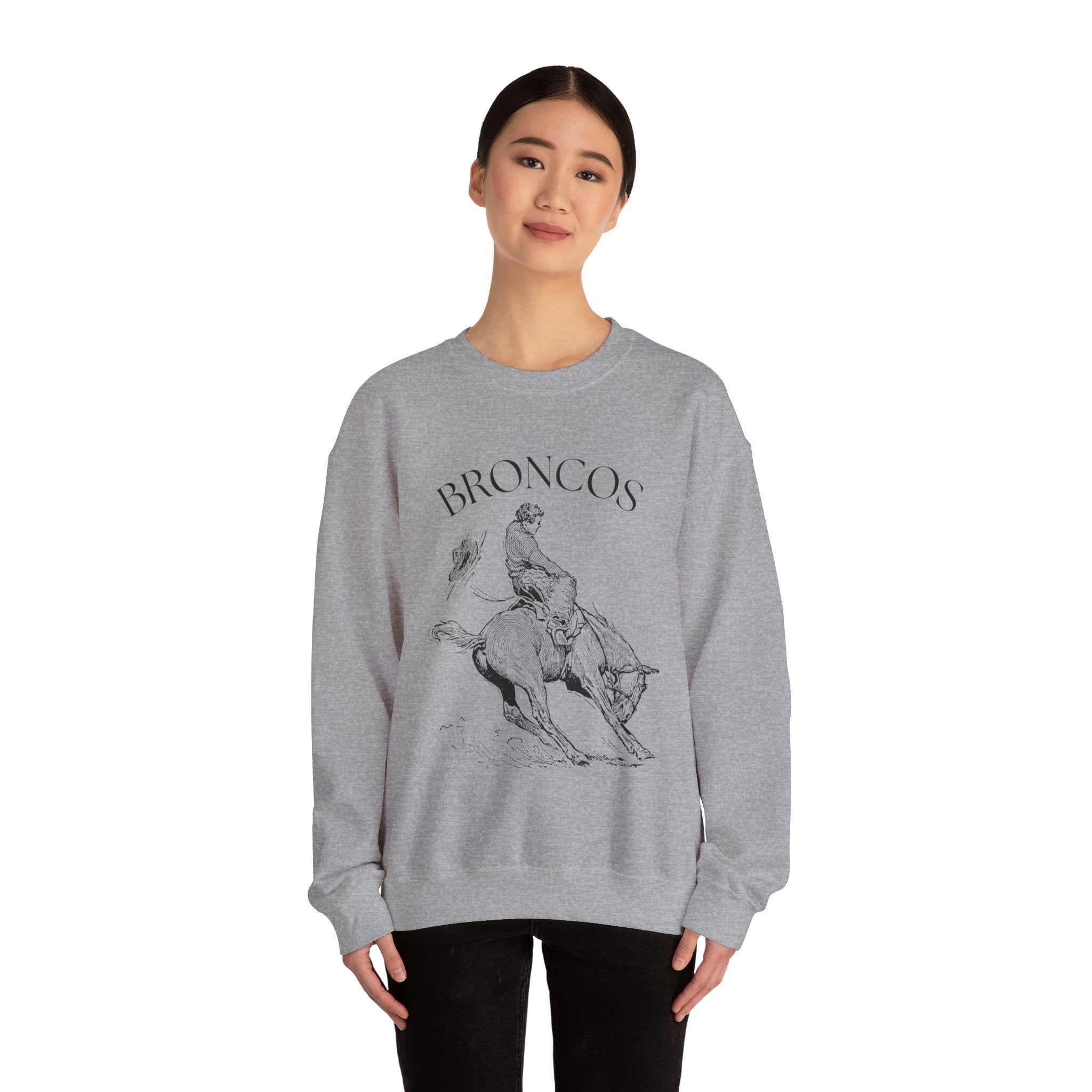Broncos Rodeo Crewneck Sweatshirt — Vintage Bucking Bronco Graphic